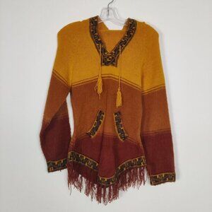 Ombre Striped 1970’s 70s Vintage Peruvian Fuzzy Alpaca Style Hooded Sweater